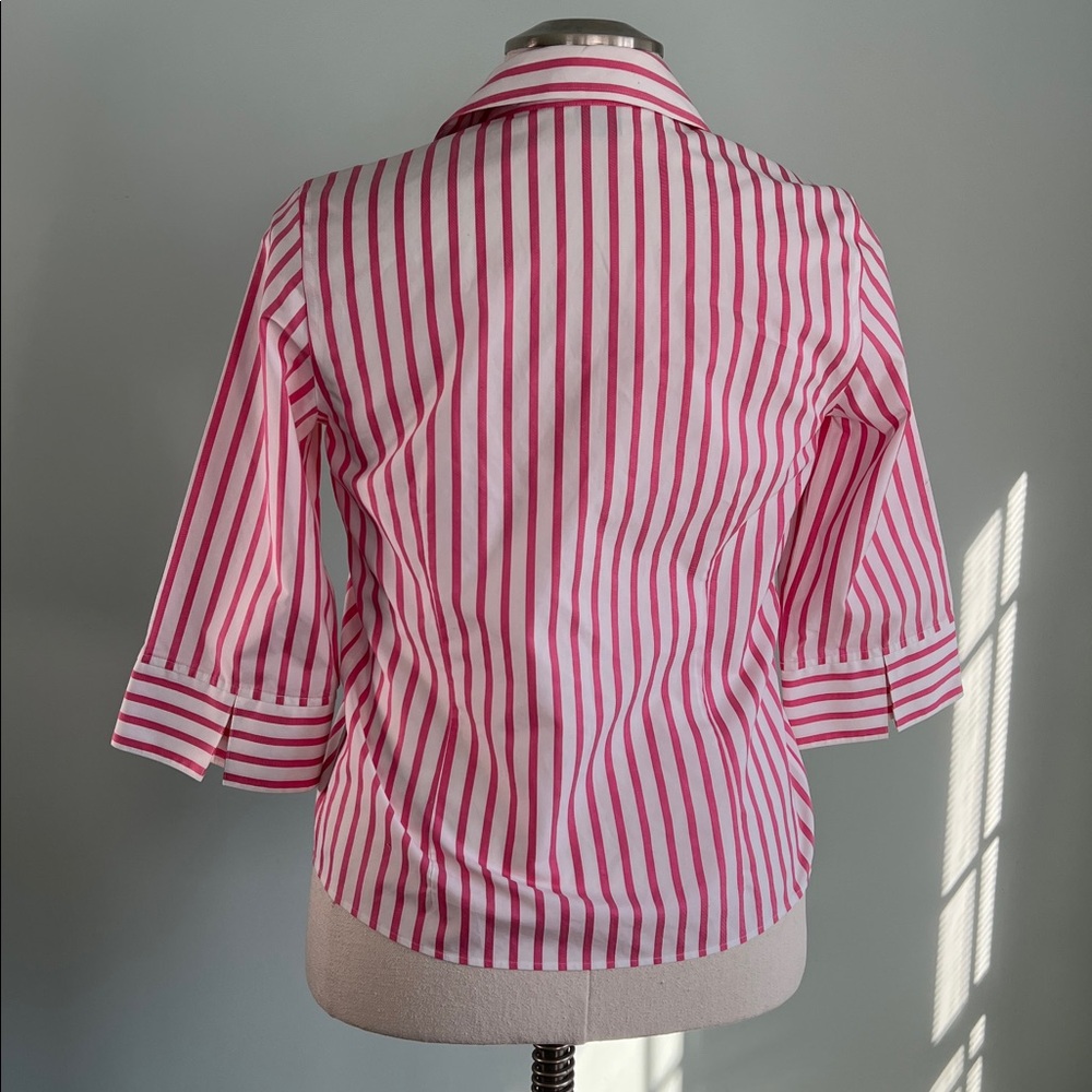 Vintage Orvis Pink and White Striped Button Down 3/4 Sleeves Collard Blouse 6 - Picture 3 of 7